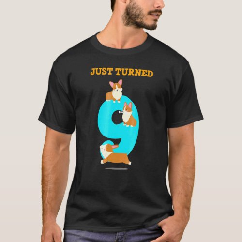 Corgi Dog Birthday 9 Year Old Turned Nine T-Shirt