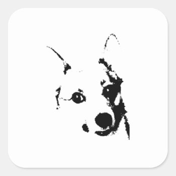 Corgi Dog Black And White Ink Sketch Square Sticker by CorgisandThings at Zazzle