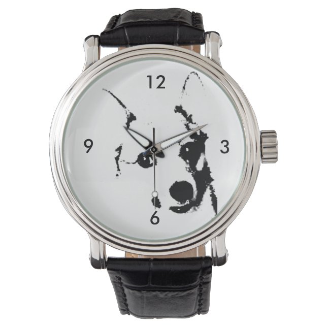 Corgi Dog Black and White Ink Sketch Watch (Front)