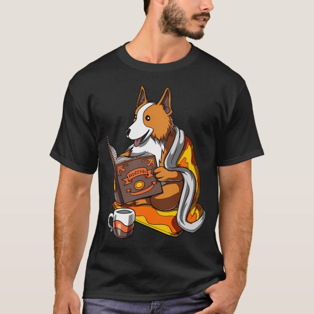 Corgi Dog Book Lover T-Shirt (Front)