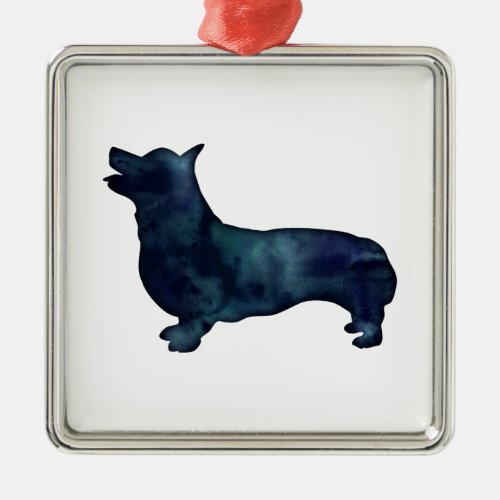 Corgi Dog Breed Black Watercolor Silhouette Metal Ornament
