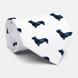 Corgi Dog Breed Black Watercolor Silhouette Neck Tie