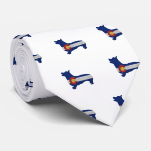 Corgi Dog Breed Silhouette Colorado Flag Neck Tie
