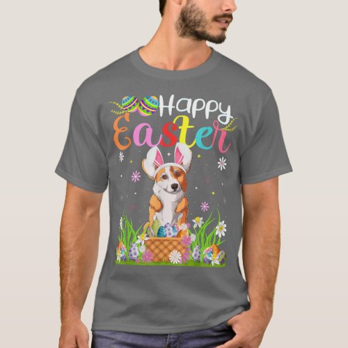 Corgi Dog Bunny Egg Hunting Funny Corgi Happy T_Shirt