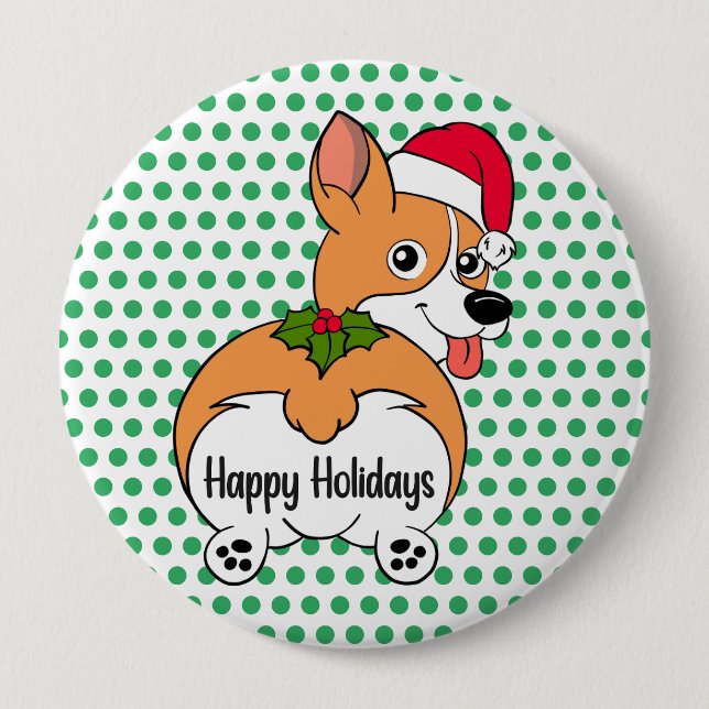 Corgi Dog Christmas Button (Front)