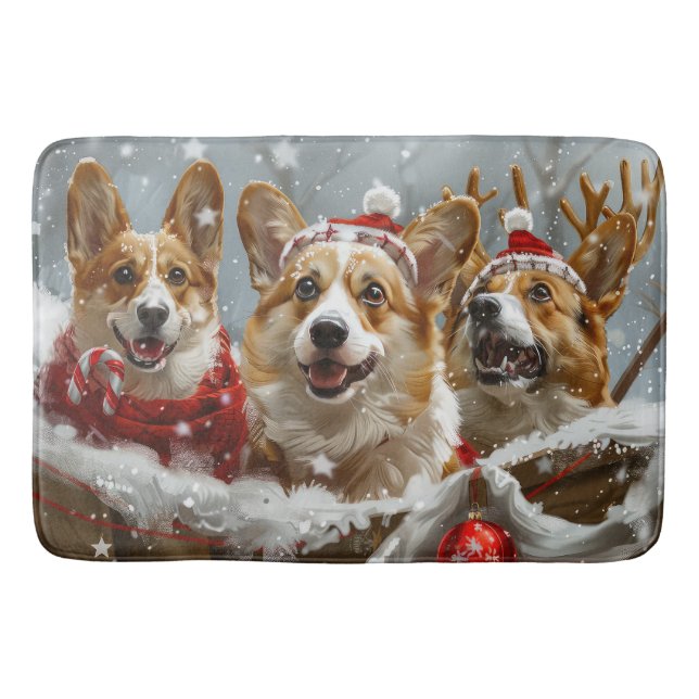 Corgi Dog Christmas Festive  Bath Mat (Front)