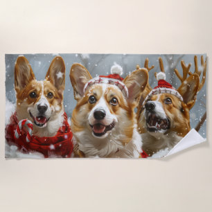Corgi Dog Christmas Festive Beach Towel