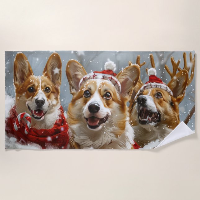 Corgi Dog Christmas Festive  Beach Towel (Front)