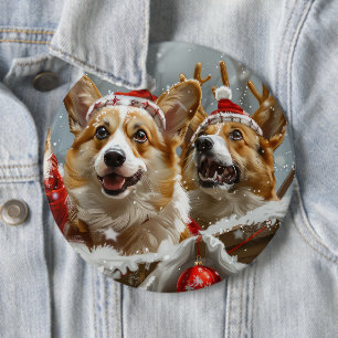 Corgi Dog Christmas Festive Button