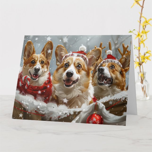 Corgi Dog Christmas Festive  Card (Yellow Flower)