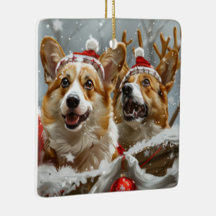 Corgi Dog Christmas Festive Ceramic Ornament