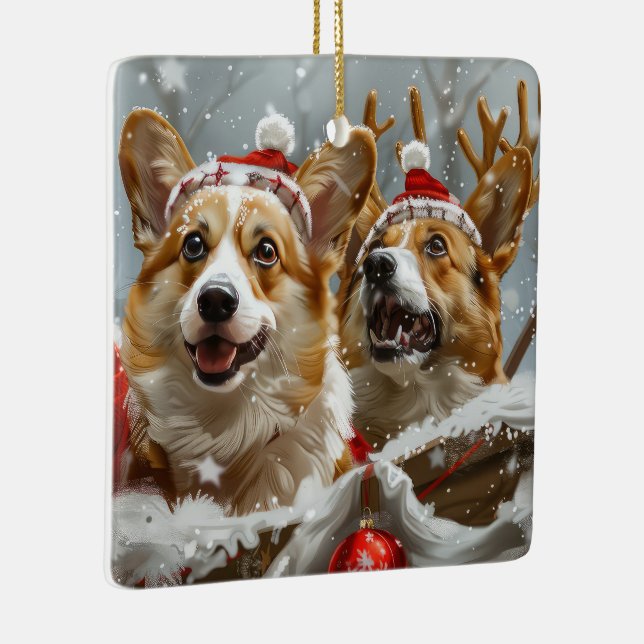 Corgi Dog Christmas Festive  Ceramic Ornament (Right)