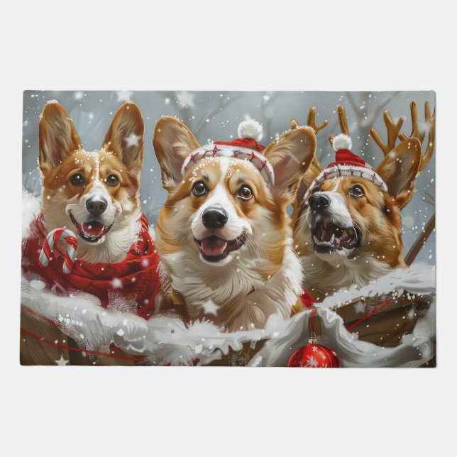 Corgi Dog Christmas Festive  Doormat (Front)