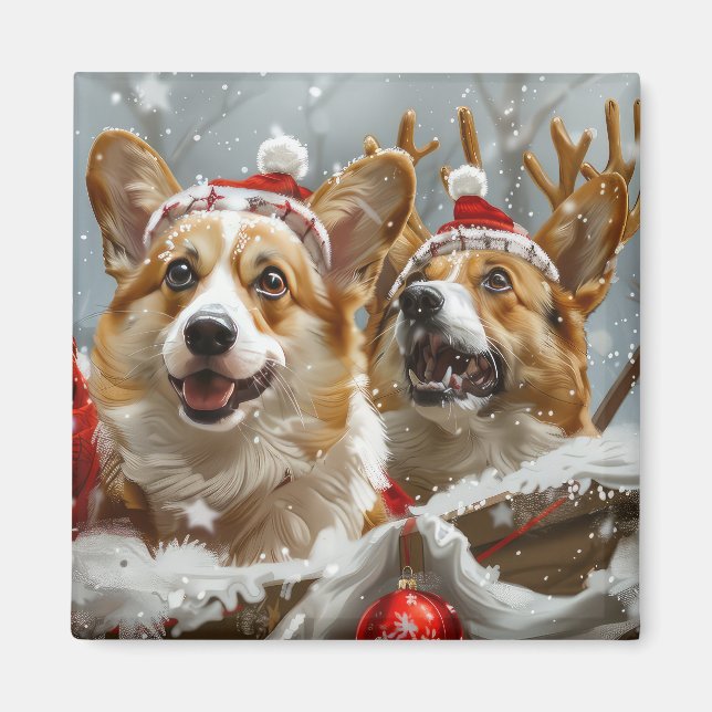 Corgi Dog Christmas Festive  Magnet (Front)