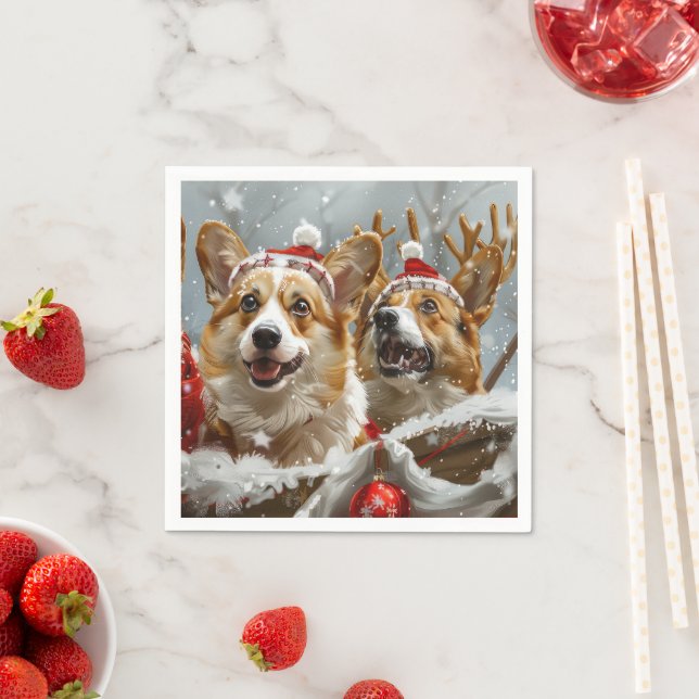 Corgi Dog Christmas Festive  Napkins (Insitu)