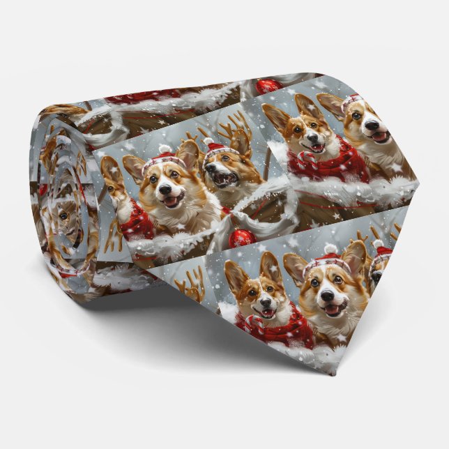 Corgi Dog Christmas Festive  Neck Tie (Rolled)