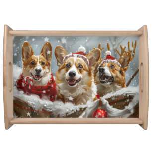Corgi Dog Christmas Festive Serving Tray