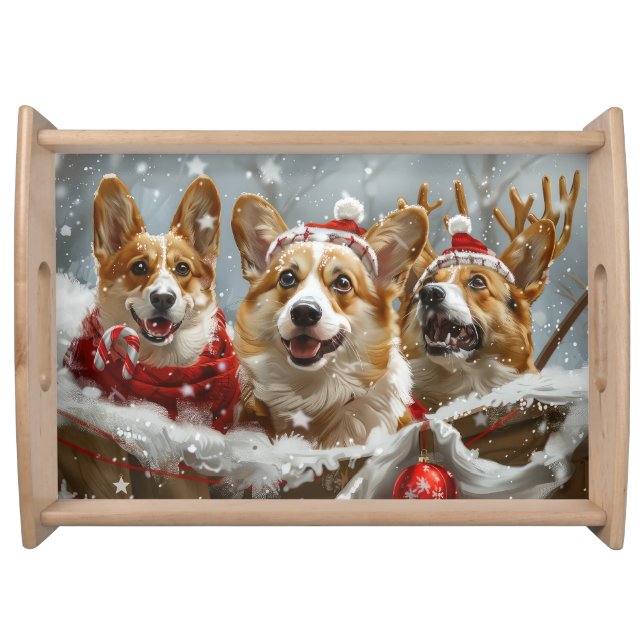 Corgi Dog Christmas Festive  Serving Tray (Front)