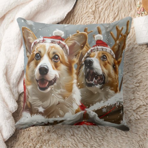 Corgi Dog Christmas Festive  Throw Pillow