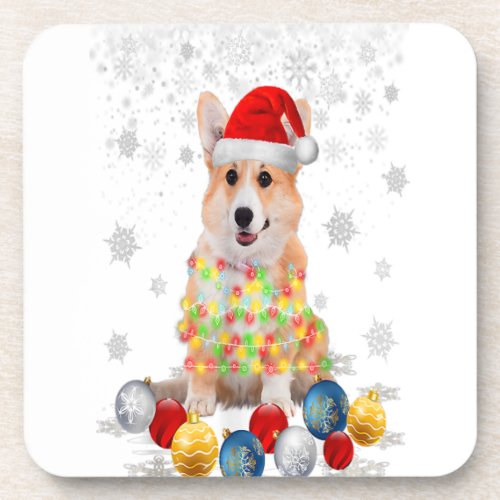 Corgi Dog Christmas Light Decor Xmas Pajamas Pj Beverage Coaster