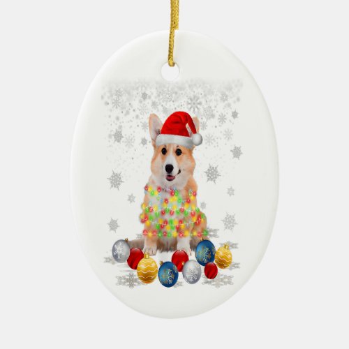 Corgi Dog Christmas Light Decor Xmas Pajamas Pj Ceramic Ornament