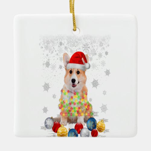 Corgi Dog Christmas Light Decor Xmas Pajamas Pj Ceramic Ornament