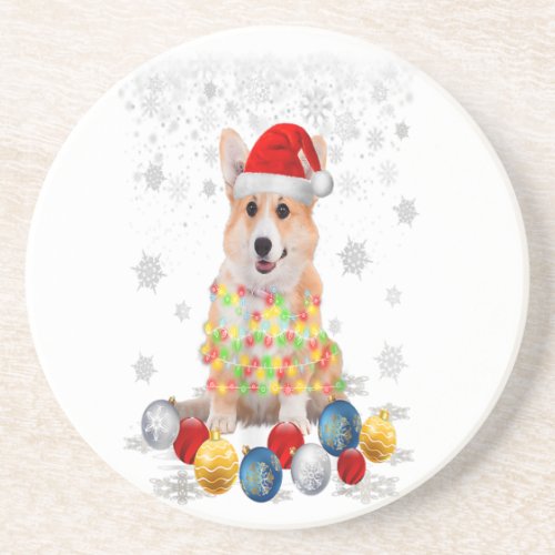 Corgi Dog Christmas Light Decor Xmas Pajamas Pj Coaster