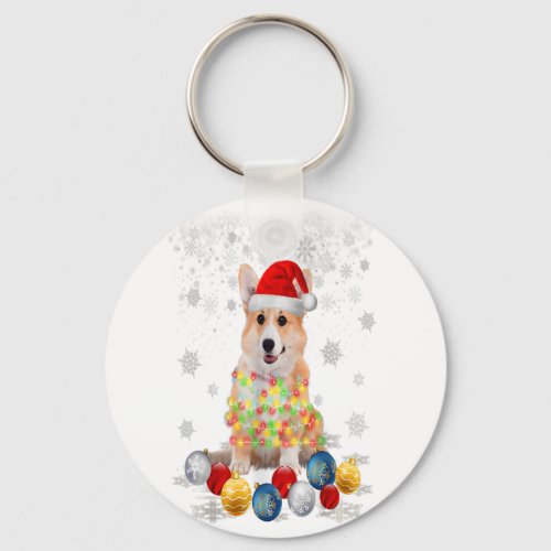 Corgi Dog Christmas Light Decor Xmas Pajamas Pj Keychain