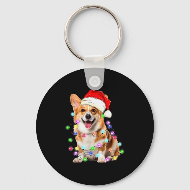 Corgi Dog Christmas Lights Pajama Funny  Keychain (Front)