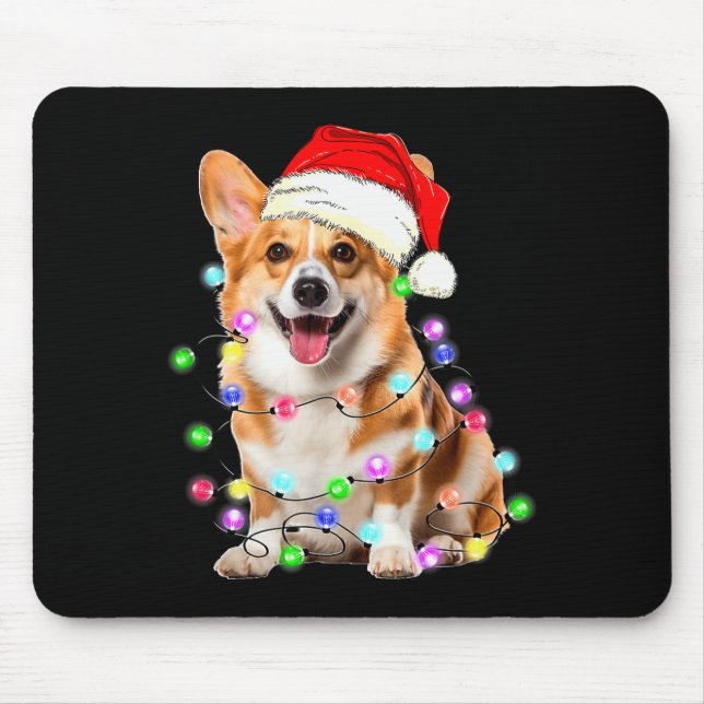 Corgi Dog Christmas Lights Pajama Funny  Mouse Pad (Front)