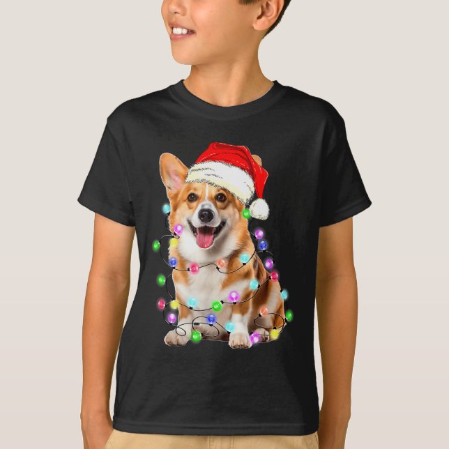 Corgi Dog Christmas Lights Pajama Funny  T-Shirt (Front)