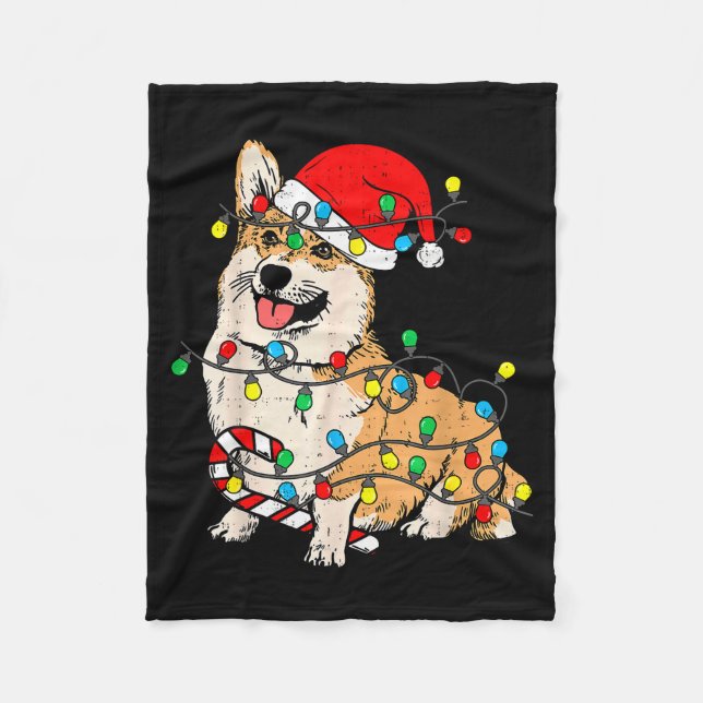 Corgi Dog Christmas Lights Pajama Santa Xmas Pet D Fleece Blanket (Front)