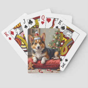 Corgi Dog Christmas Loaf with Santa Crown Art Poker Cards