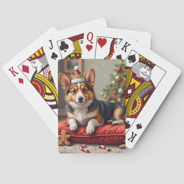 Corgi Dog Christmas Loaf with Santa Crown Art Poker Cards (Back)