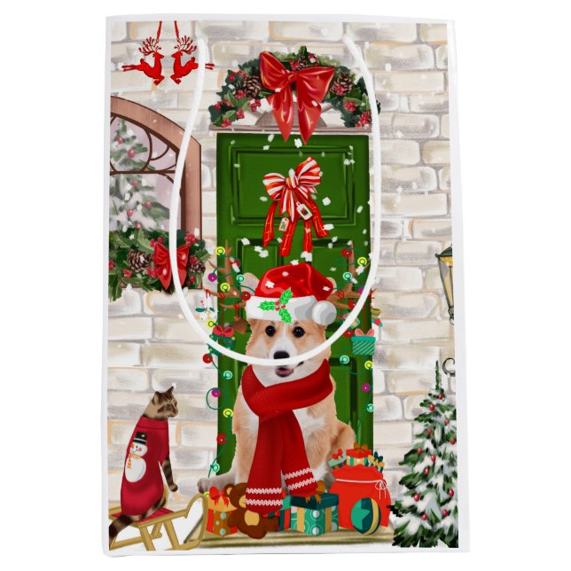 corgi Dog Christmas   Medium Gift Bag (Front)