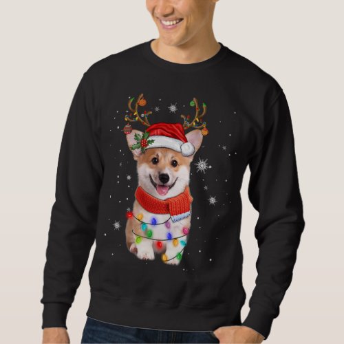 Corgi Dog Christmas Reindeer Santa Hat Xmas Light  Sweatshirt