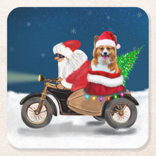 Corgi Dog Christmas Santa Claus Square Paper Coaster