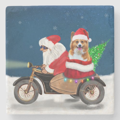 Corgi Dog Christmas Santa Claus  Stone Coaster