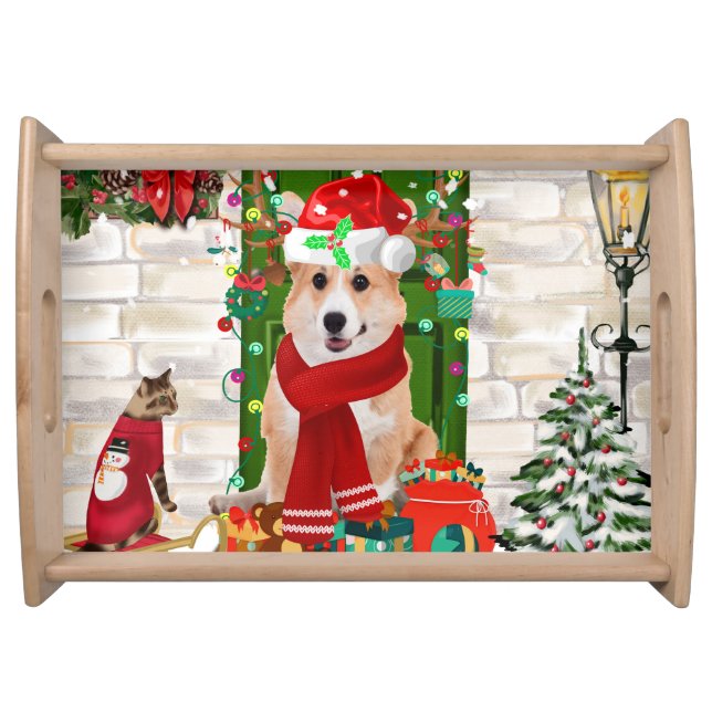 corgi Dog Christmas   Serving Tray (Front)