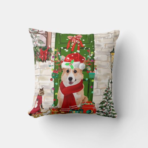 corgi Dog Christmas  Throw Pillow