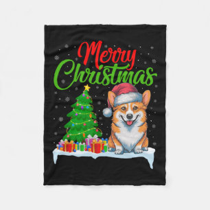 Corgi Dog Christmas Tree Lights Funny Xmas Corgi D Fleece Blanket