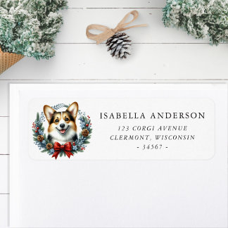 Corgi Dog Christmas Wreath Return Address Label
