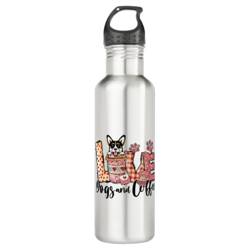 Corgi Dog Coffee Lover Dog Mom Valentines Day Stainless Steel Water Bottle