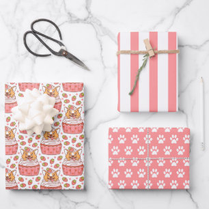 Corgi Dog Cupcake Wrapping Paper Set of 3