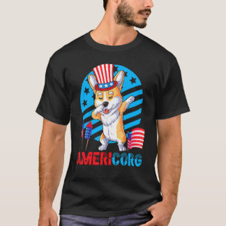 Corgi Dog Dabbing Independence 4th Of July Americo T-Shirt