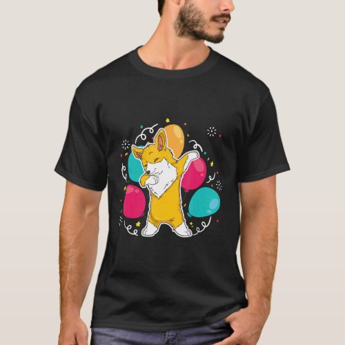 Corgi Dog Dabbing With Balloons T-Shirt