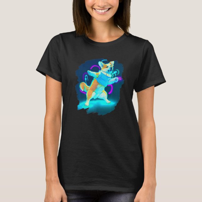 Corgi Dog Dancing Retro Breakdancing Dance Dancer  T-Shirt (Front)