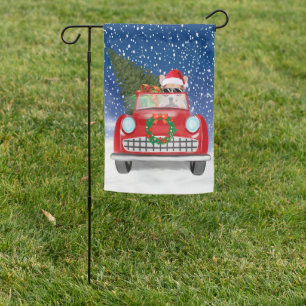 Corgi Dog Driving Car In Snow Christmas Garden Flag