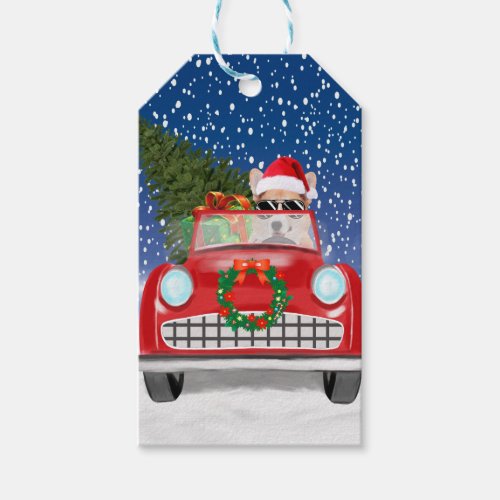 Corgi Dog Driving Car In Snow Christmas Gift Tags