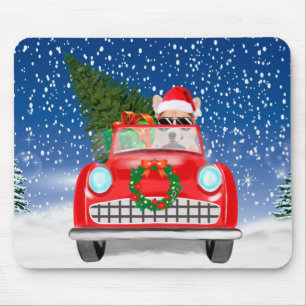 Corgi Dog Driving Car In Snow Christmas Mouse Pad